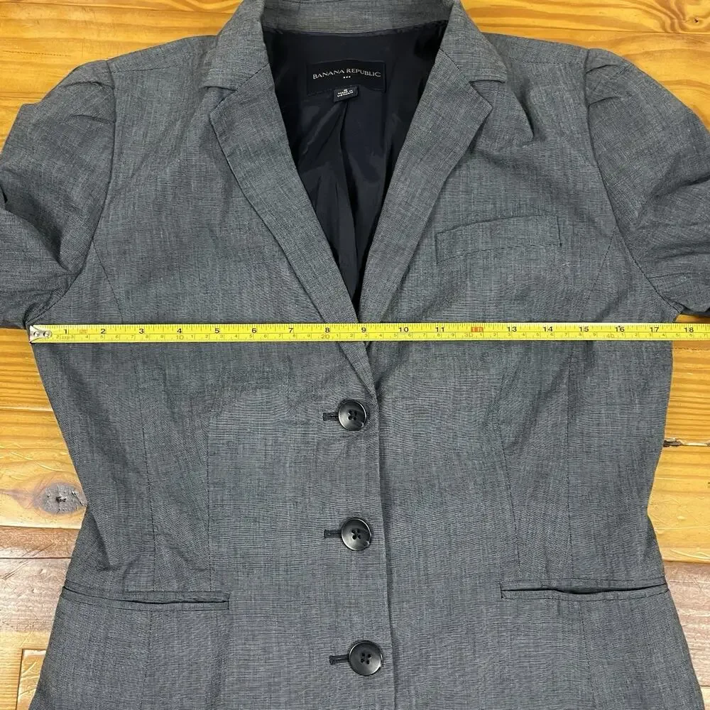 Banana Republic Puff Sleeve Blazer Sz XS-S Tag 8 Blue Gray Editorial Officecore